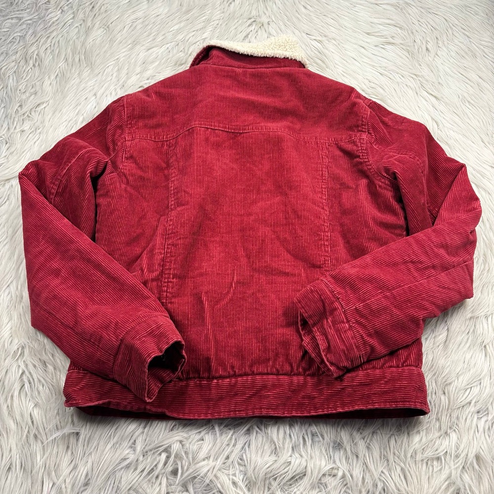Vintage Y2K Xhilaration Women's M Red Corduroy Sherpa Lined Trucker Jacket - Picture 6 of 6